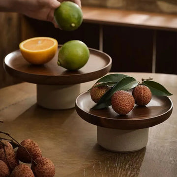 Artellan – Frugtfad i Træ & Keramik med Fod & Vintage Design til Dekorativ Brug