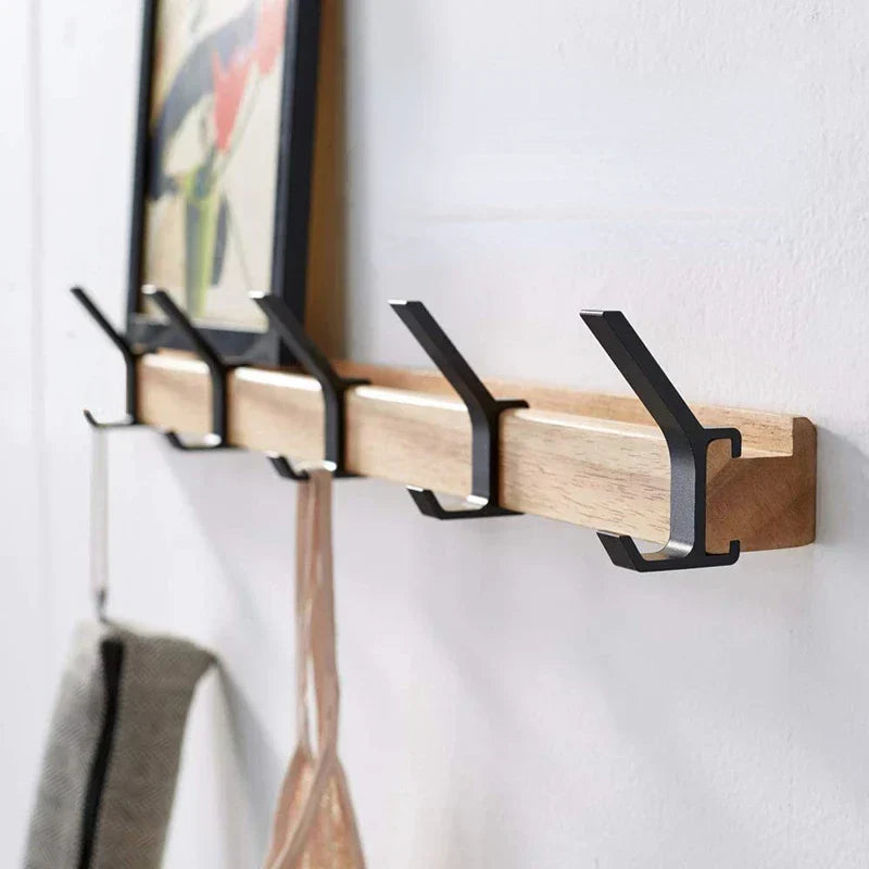 Vægmonteret knagerække – Bevægelige kroge, Sort, Nordisk design, 40×7×7 cm