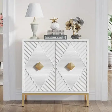 Modurea – Skænk i Træ med Udskårne Låger & Justerbare Hylder i Retro Mid-Century Design