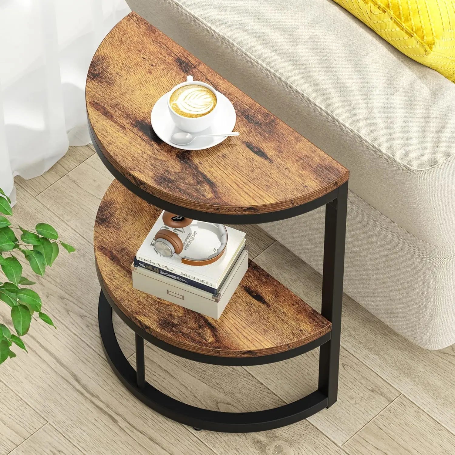 Halvra – Halvcirkelformet Sidebord med 2 Hylder & Minimalistisk Trætop