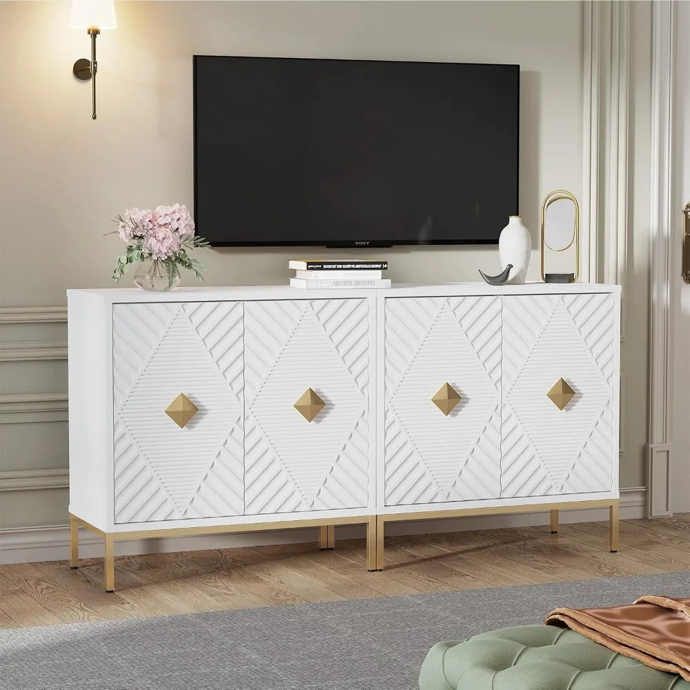 Modurea – Skænk i Træ med Udskårne Låger & Justerbare Hylder i Retro Mid-Century Design