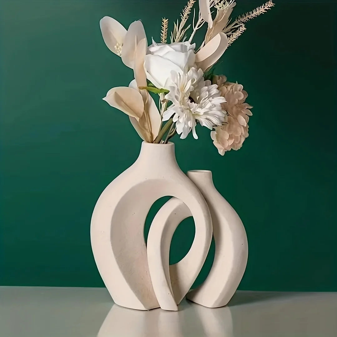 Lunivis – Moderne Hule Keramikvaser i Sæt med Mat Finish & Skulpturelt Design
