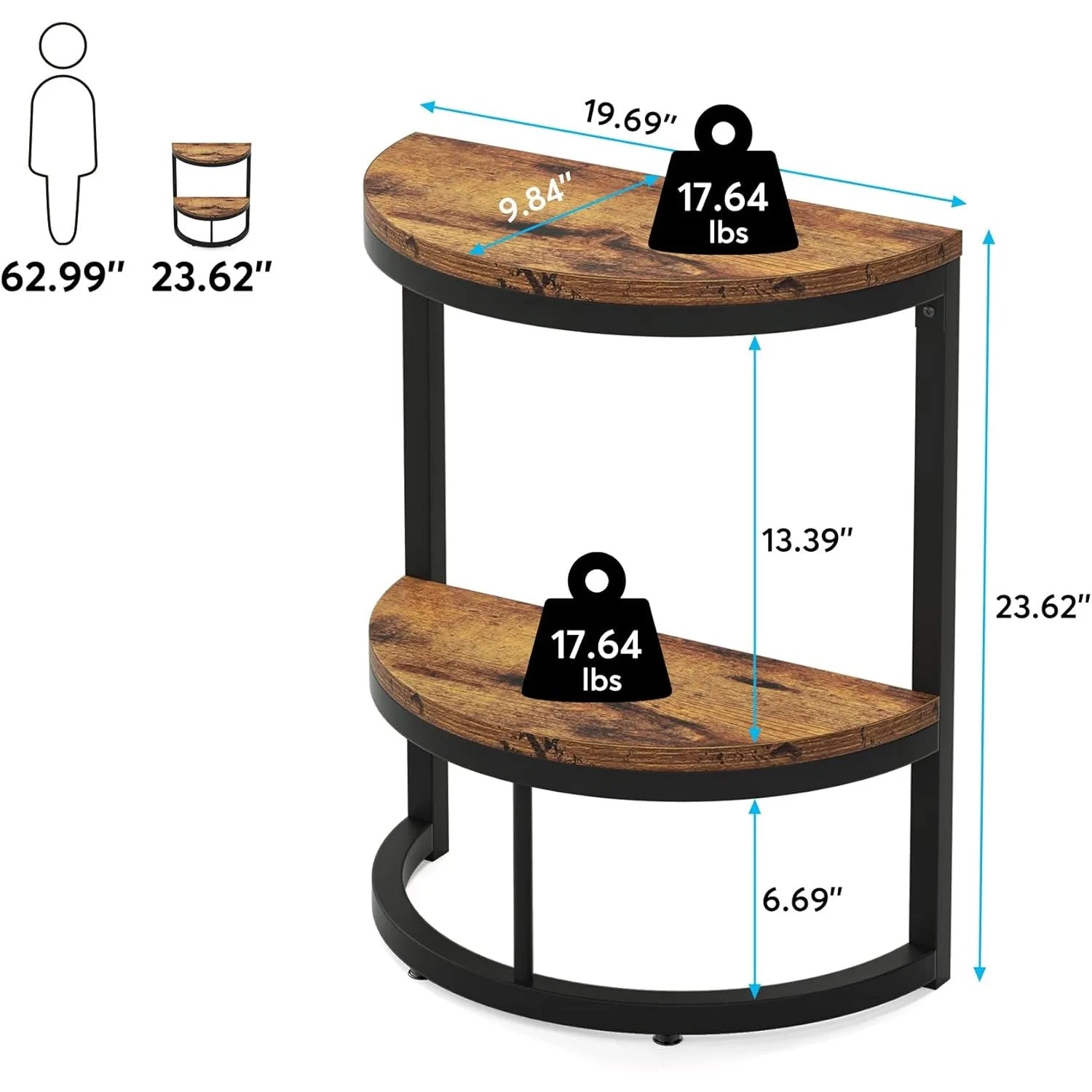 Halvra – Halvcirkelformet Sidebord med 2 Hylder & Minimalistisk Trætop
