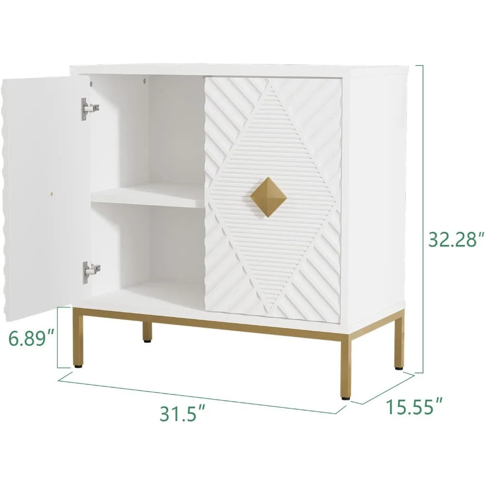 Modurea – Skænk i Træ med Udskårne Låger & Justerbare Hylder i Retro Mid-Century Design