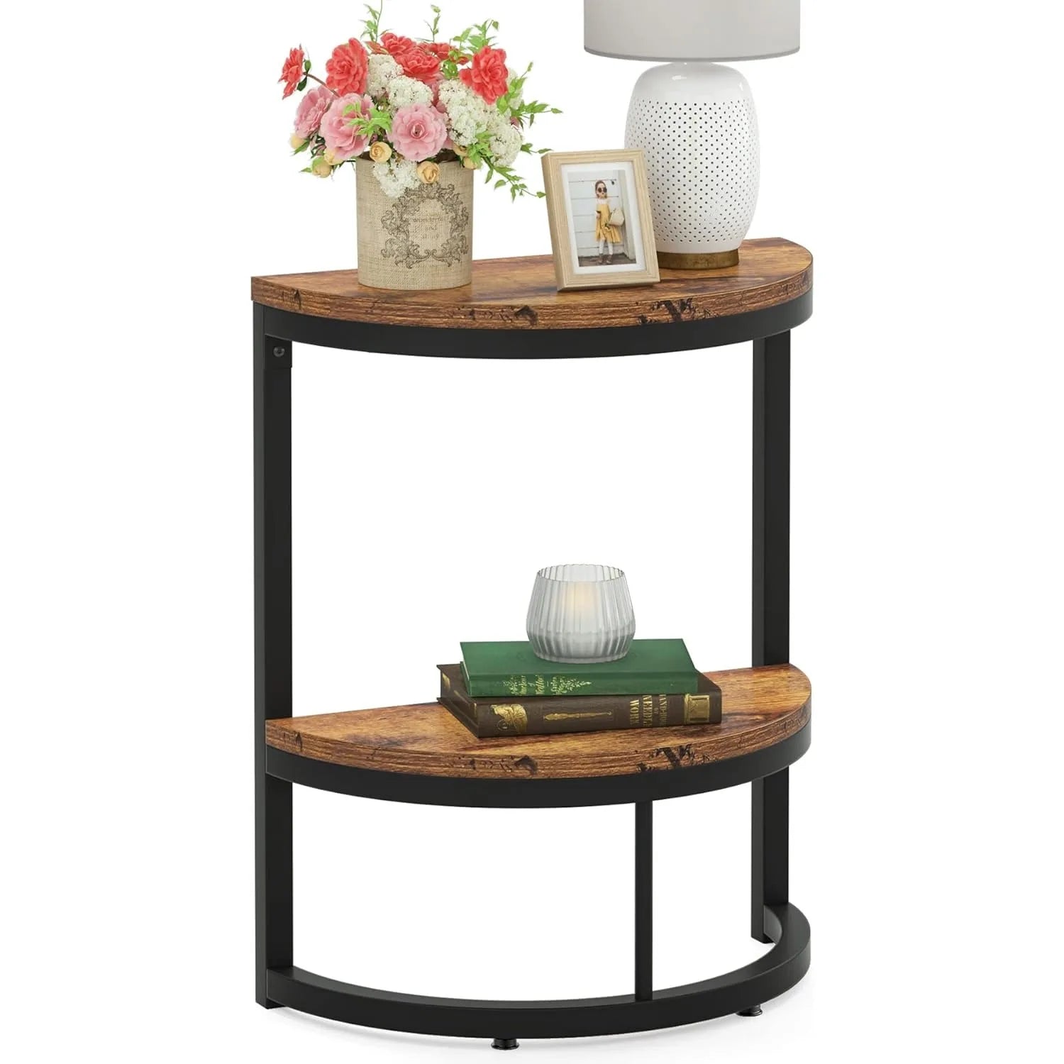 Halvra – Halvcirkelformet Sidebord med 2 Hylder & Minimalistisk Trætop