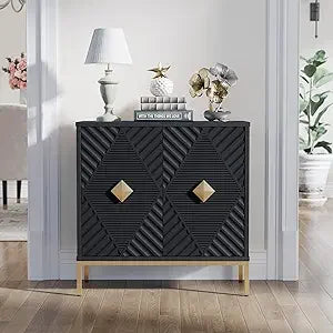 Modurea – Skænk i Træ med Udskårne Låger & Justerbare Hylder i Retro Mid-Century Design