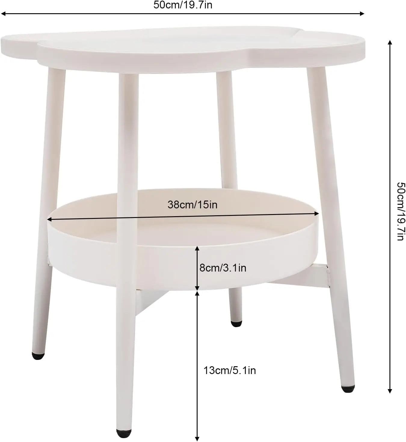 Florvia – Blomsterformet Sidebord med 2 Hylder & Skulpturelt Design i Cremehvid